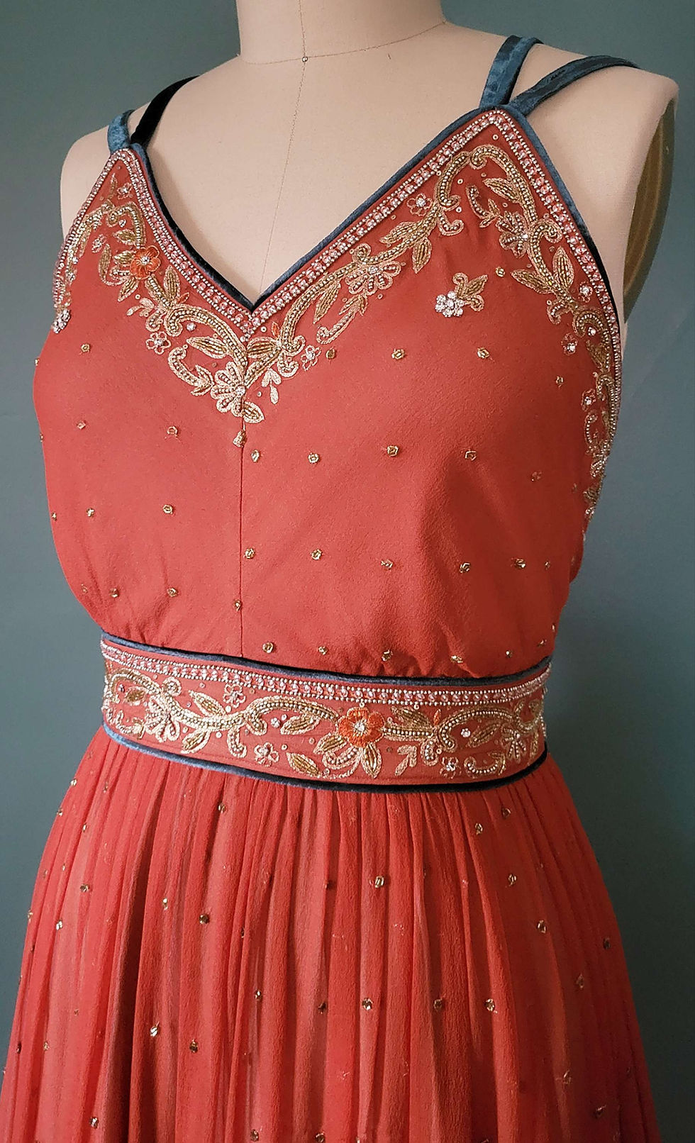 Thumbnail: Burnt Orange and Ocean Blue Artemis Gown