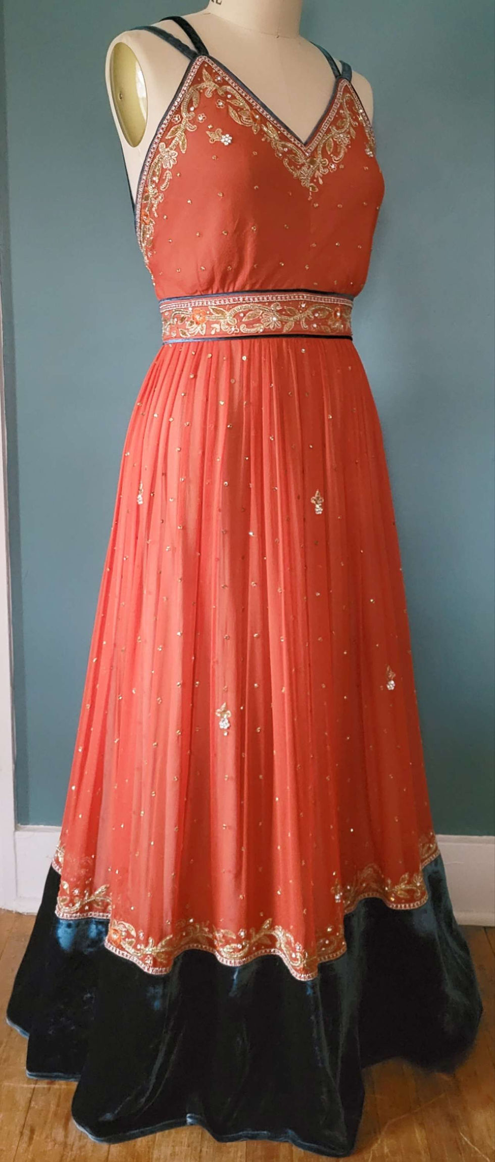 Thumbnail: Burnt Orange and Ocean Blue Artemis Gown
