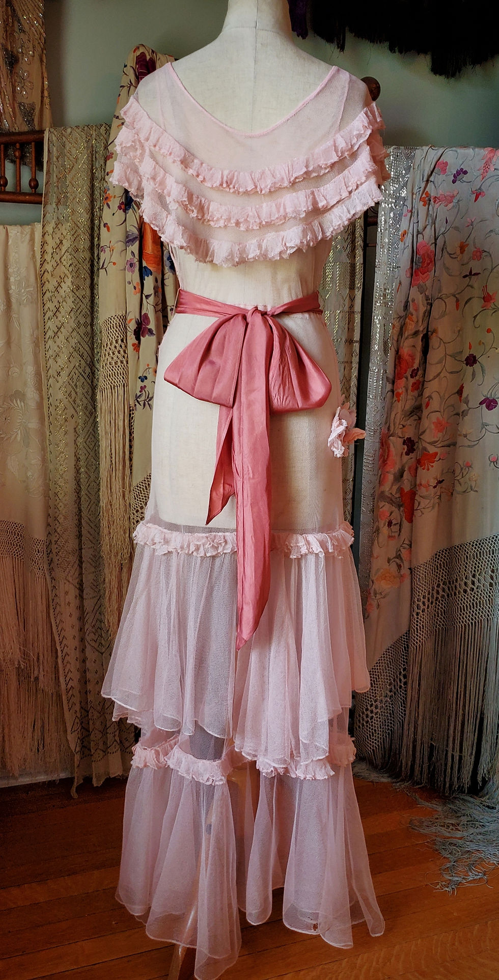 Thumbnail: 1930s Pink Shimmer Net Gown