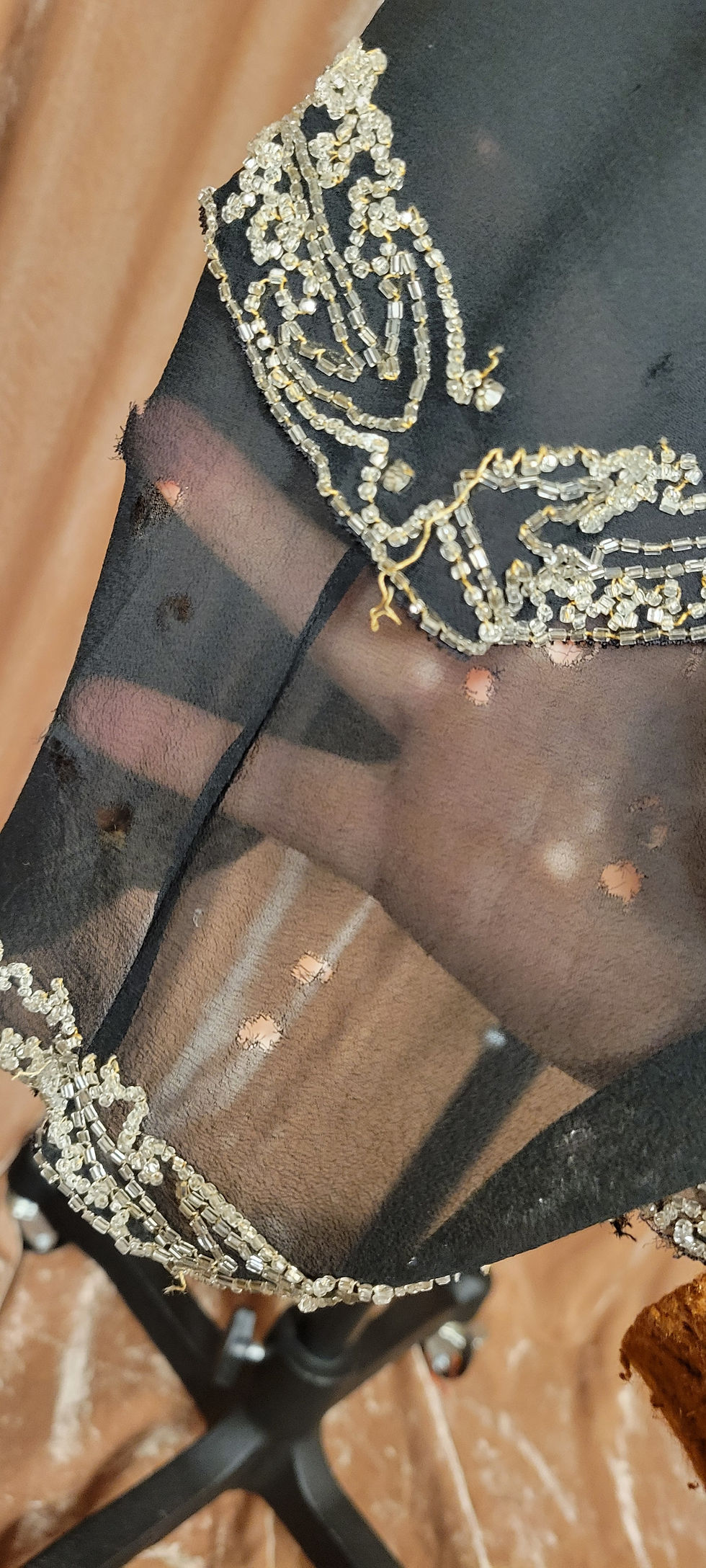 Thumbnail: 1920s Black Chiffon Beaded Dress