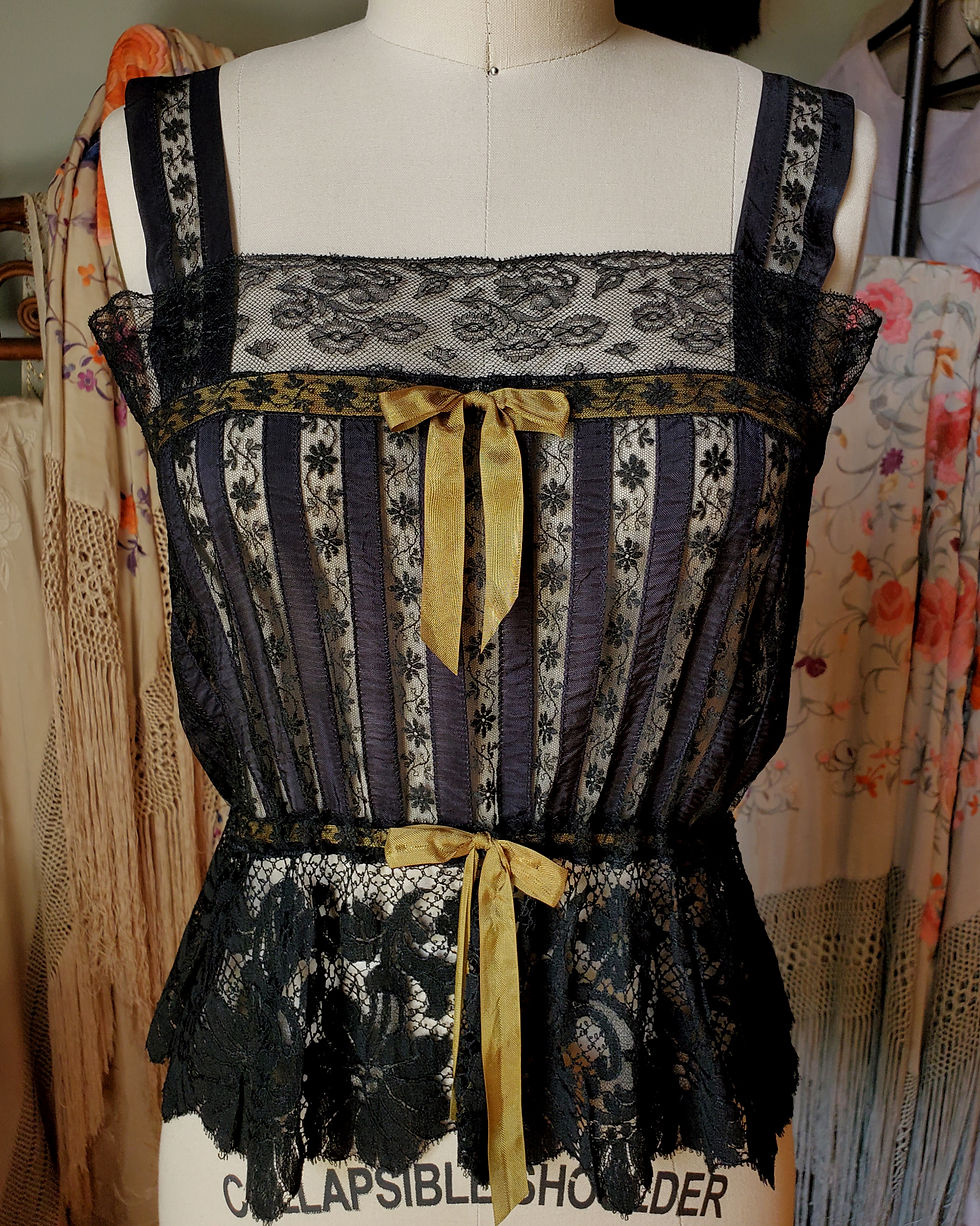 Black and Chartreuse Ribbon and Lace Camisole