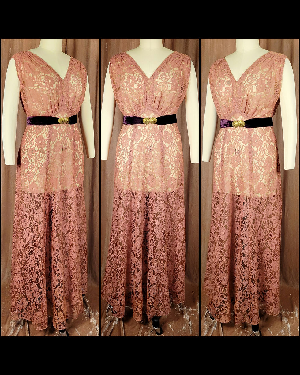 1930s Dusty Mauve Lace Gown