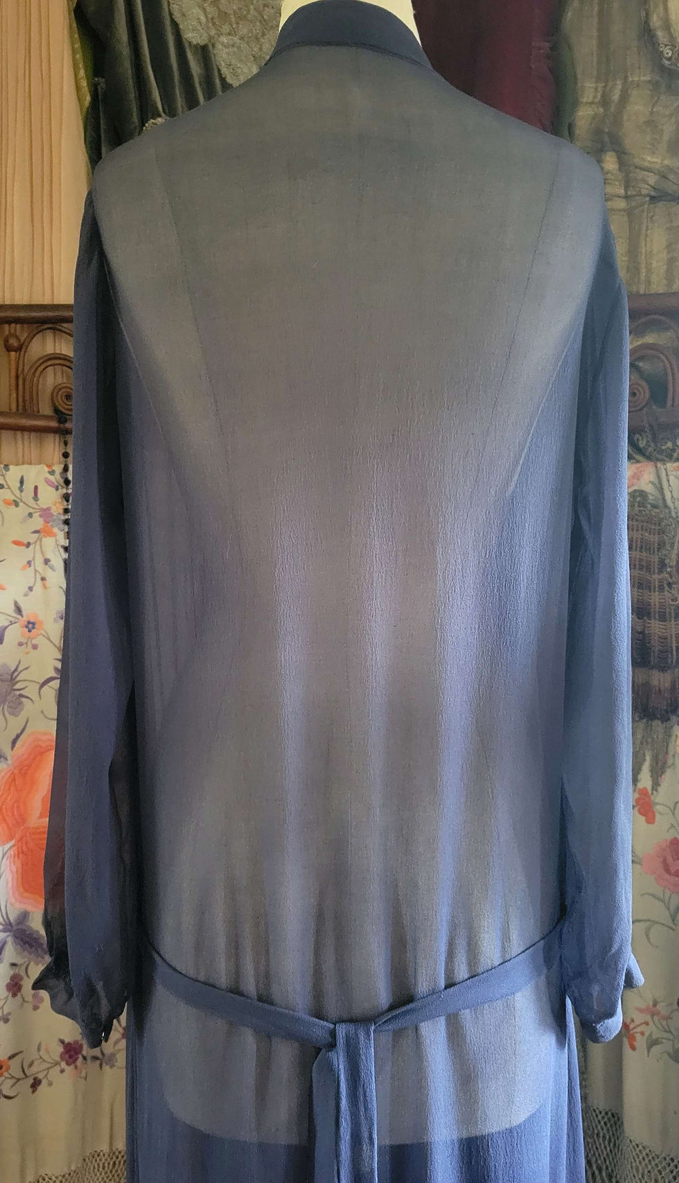 Thumbnail: 1920s Navy Blue Chiffon Dress