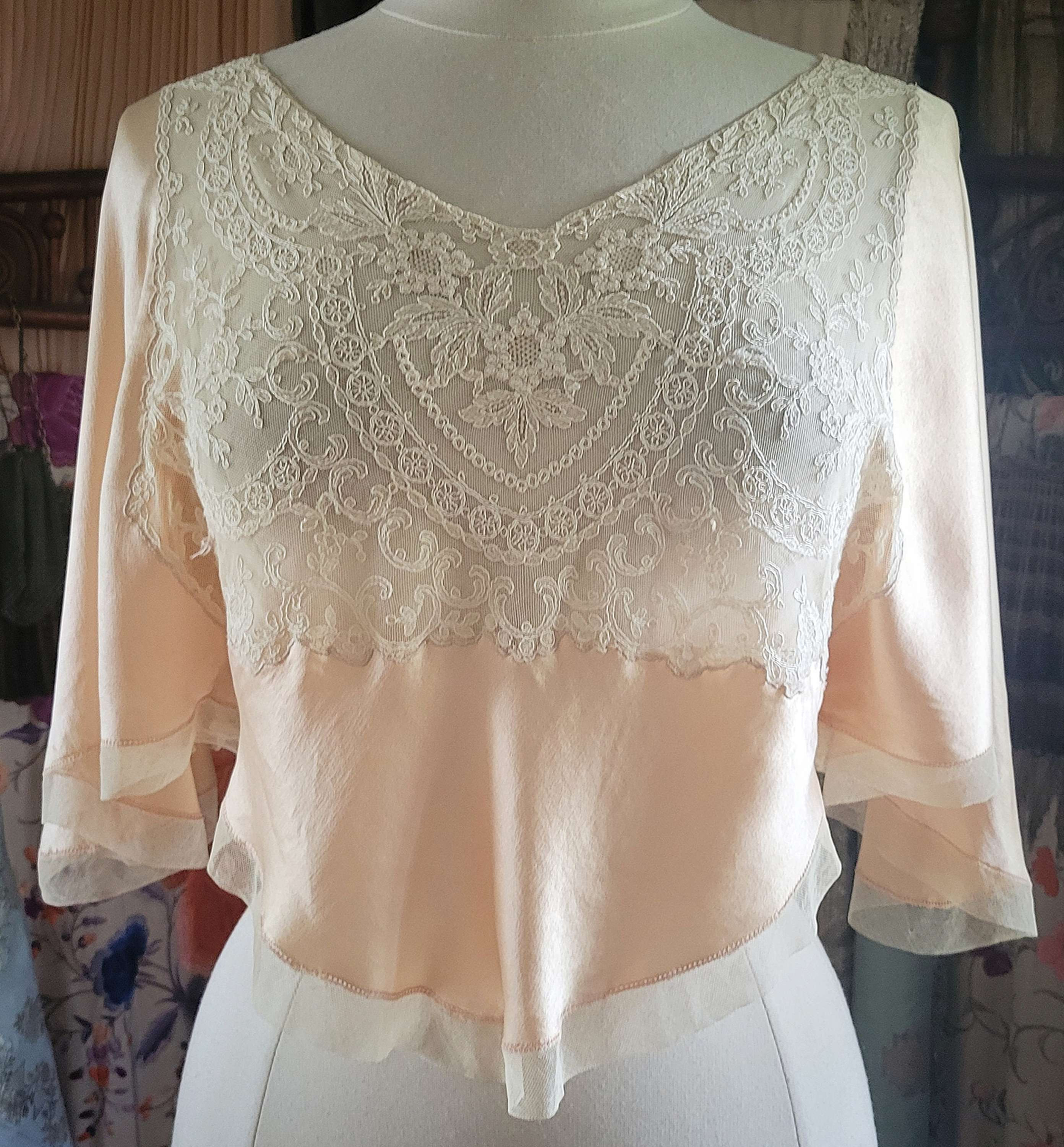 1920s Peach Silk Bias Blouse
