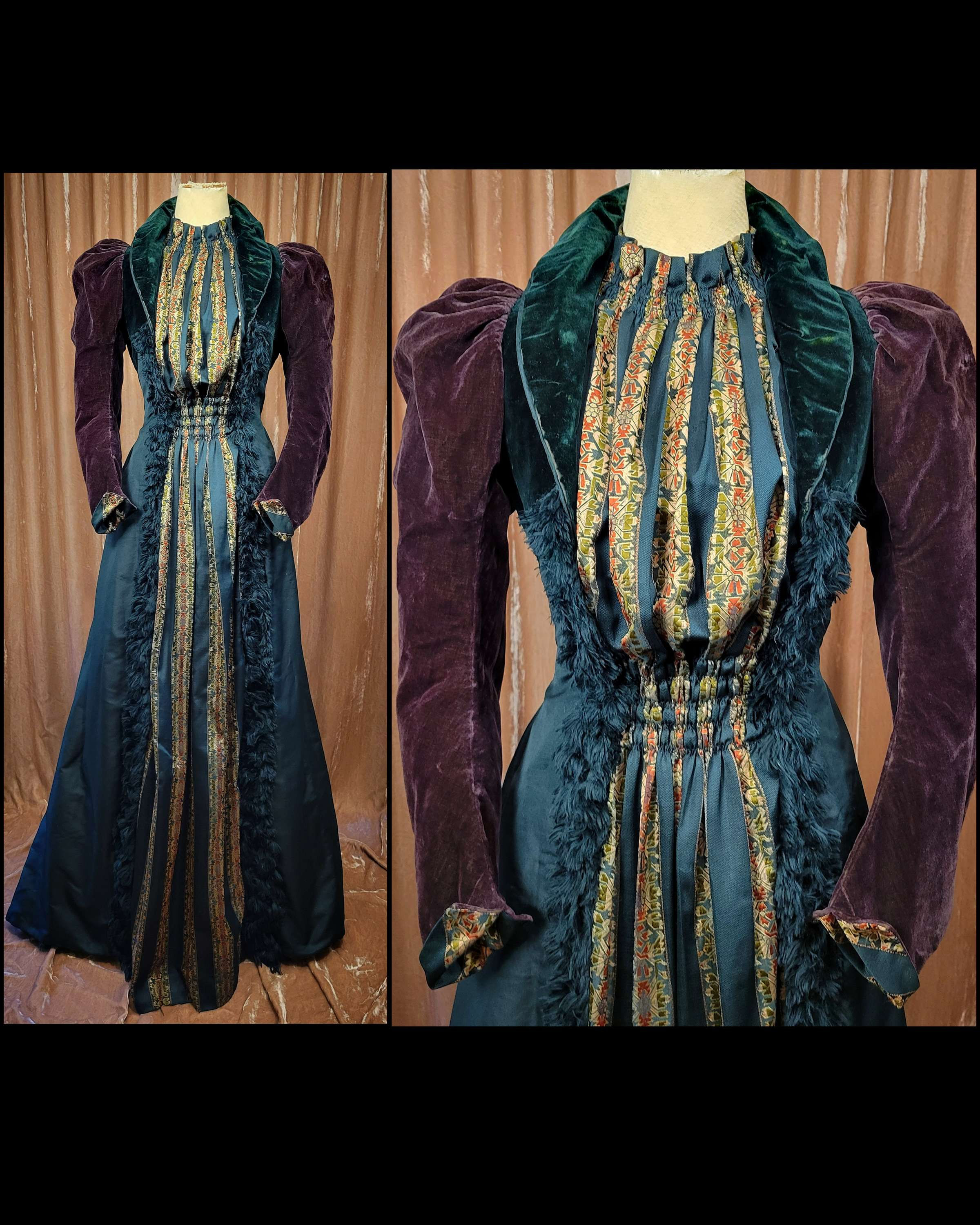 1900s Teal Silk Faile Afternoon Gown