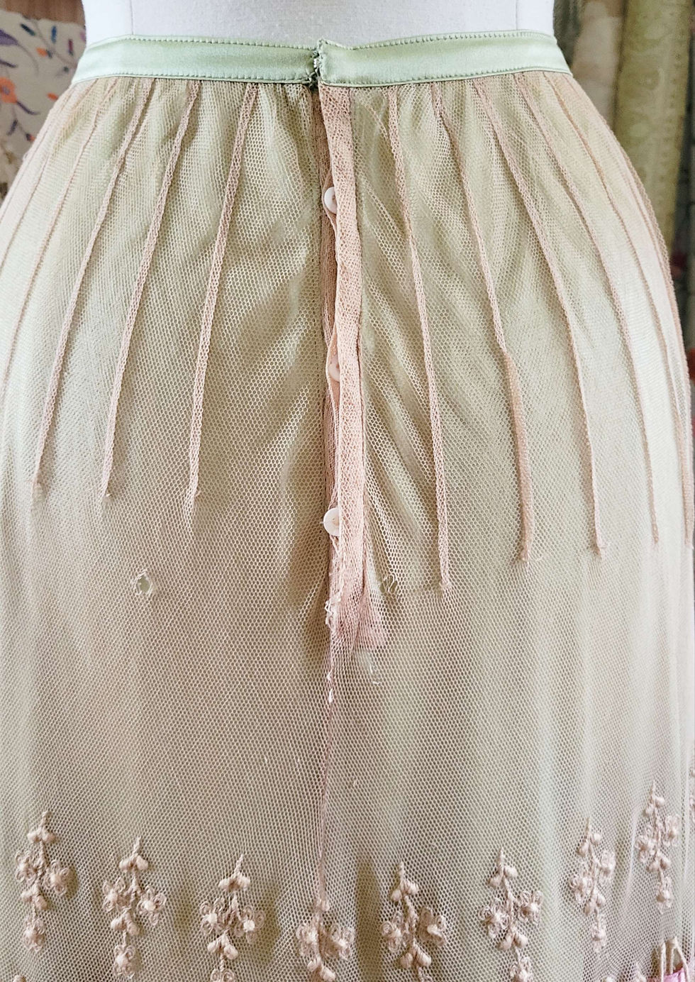 Thumbnail: Pale Spring Green Silk and Embroidered Net Skirt