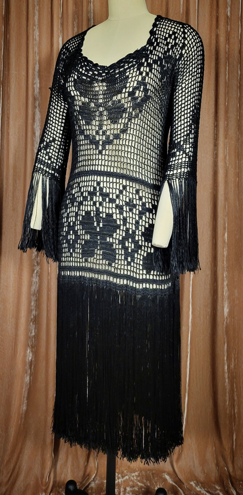 Thumbnail: 1920s Black Crochet Fringe Dress