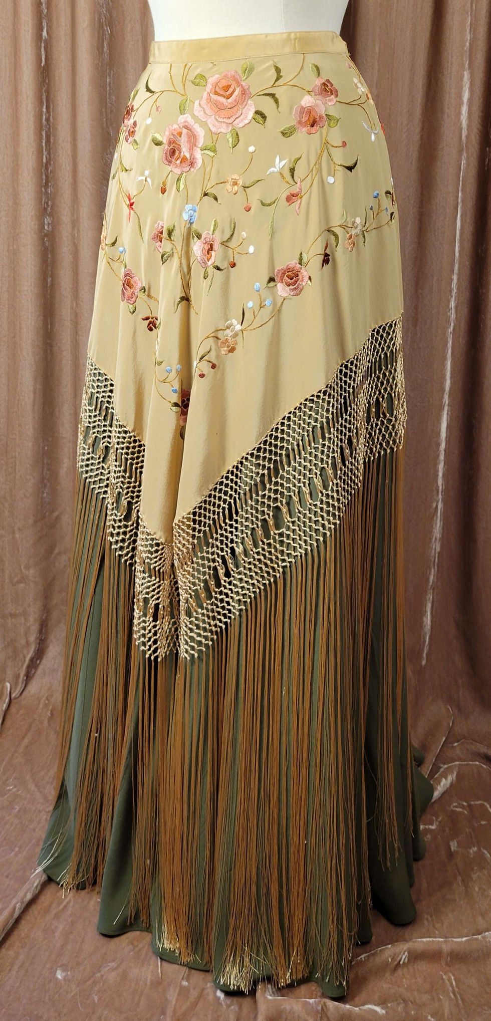 Thumbnail: Autumn Florals Fringed Silk Shawl Skirt