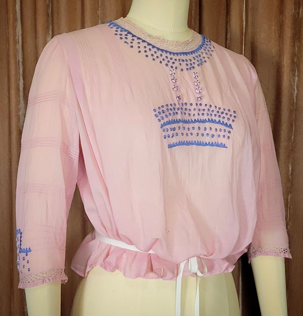 Thumbnail: Edwardian Pink Embroidered Cotton Blouse