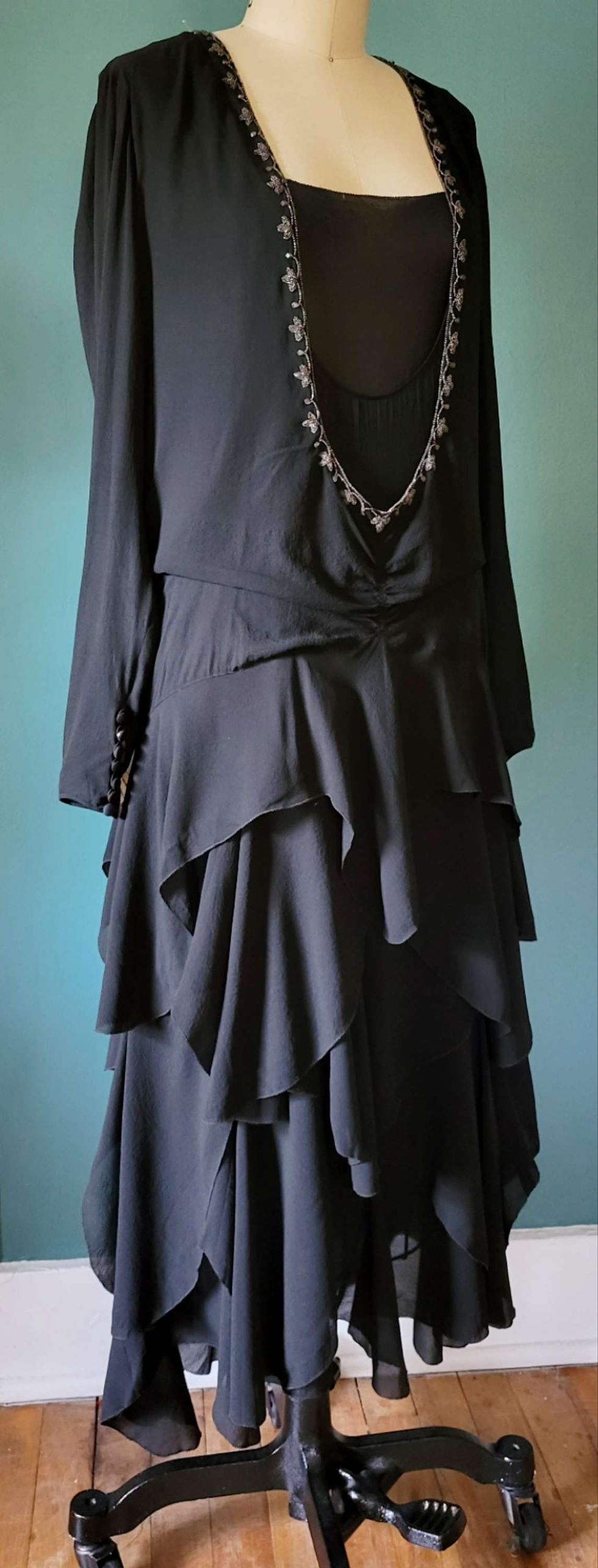 Thumbnail: 1920s French Black Chiffon Flounce Dress