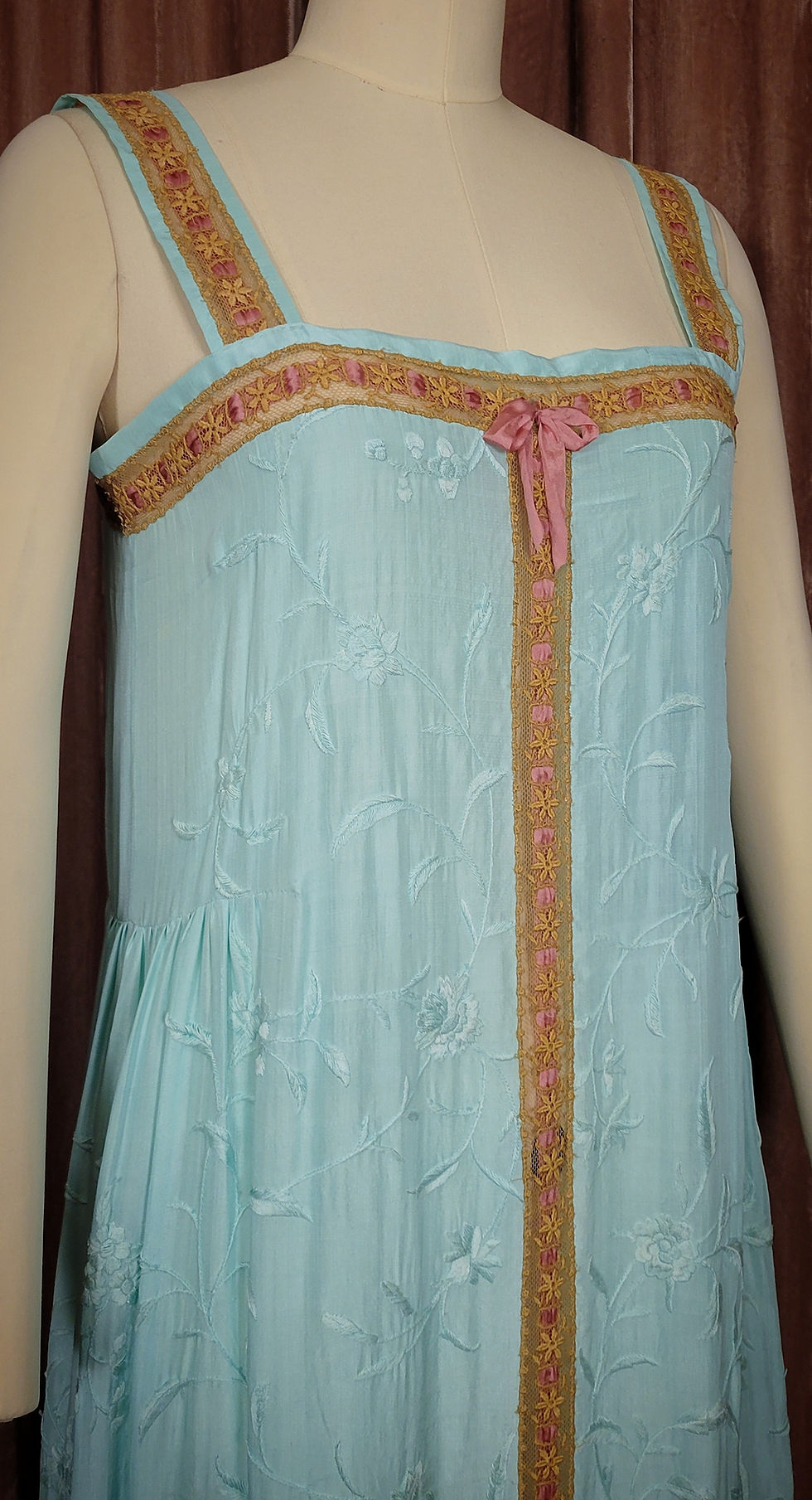 Thumbnail: Robins Egg Blue Embroidered Silk Slip Dress