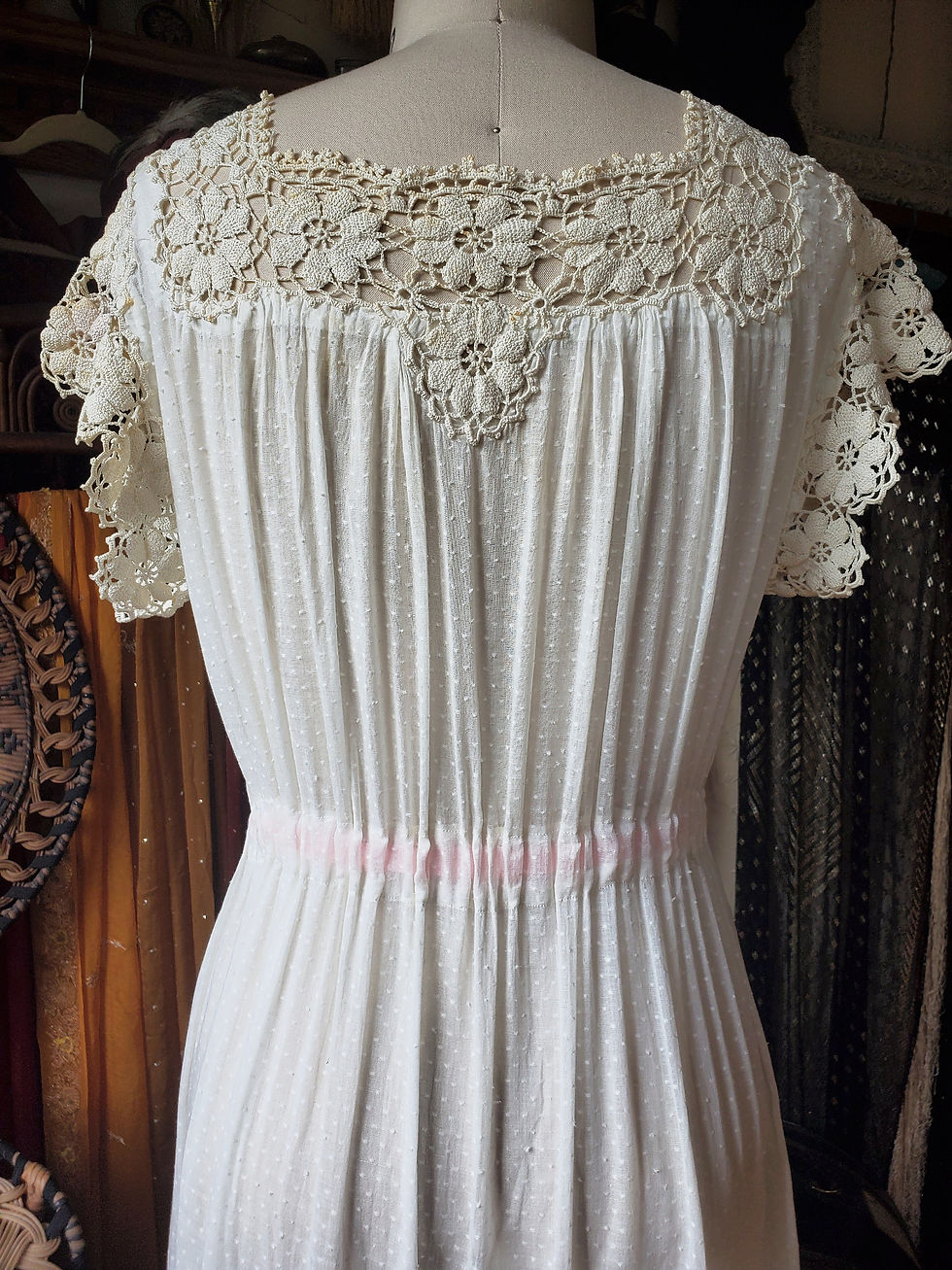 Thumbnail: Swiss Dot Crochet Yoke Nightgown
