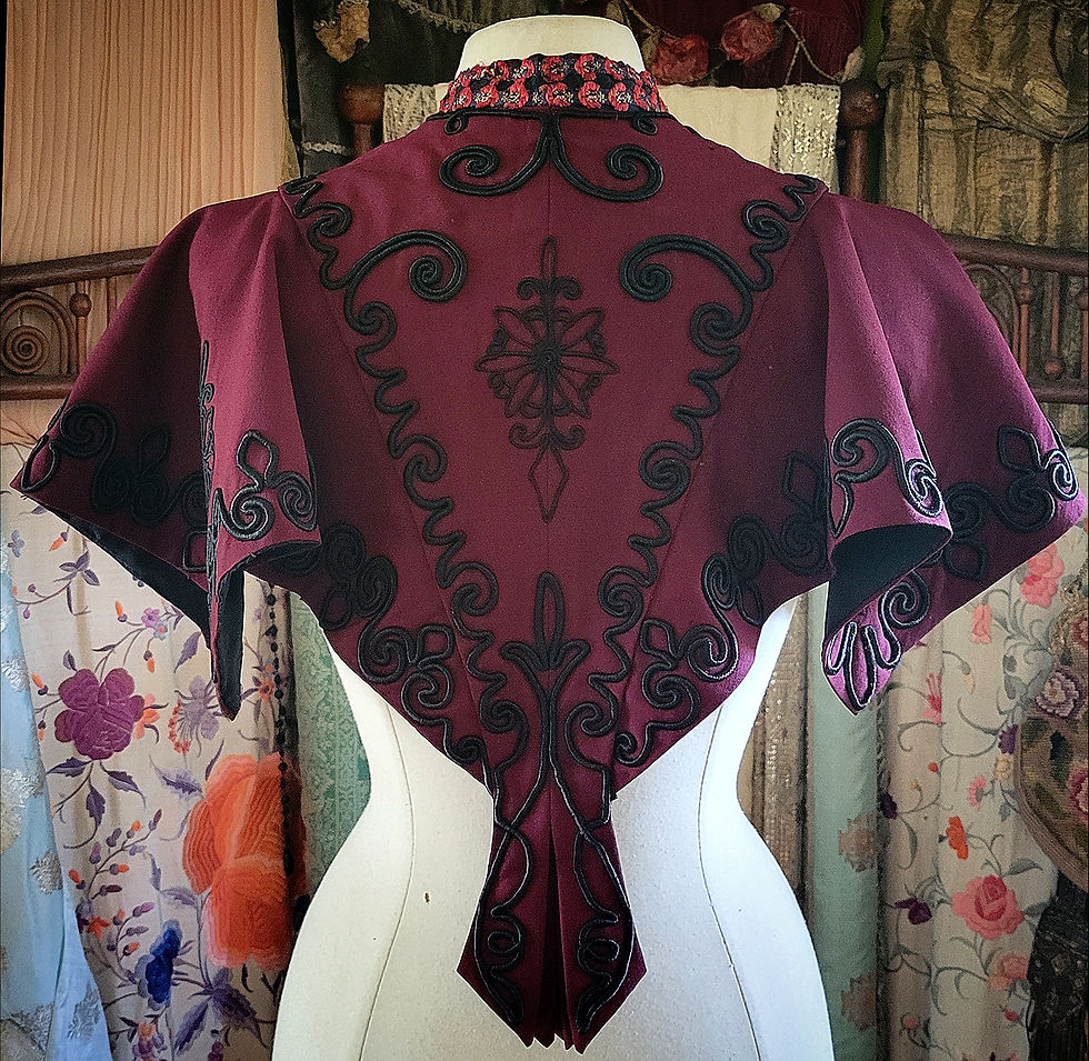 Thumbnail: 1900s Burgundy Wool and Soutache Capelet 