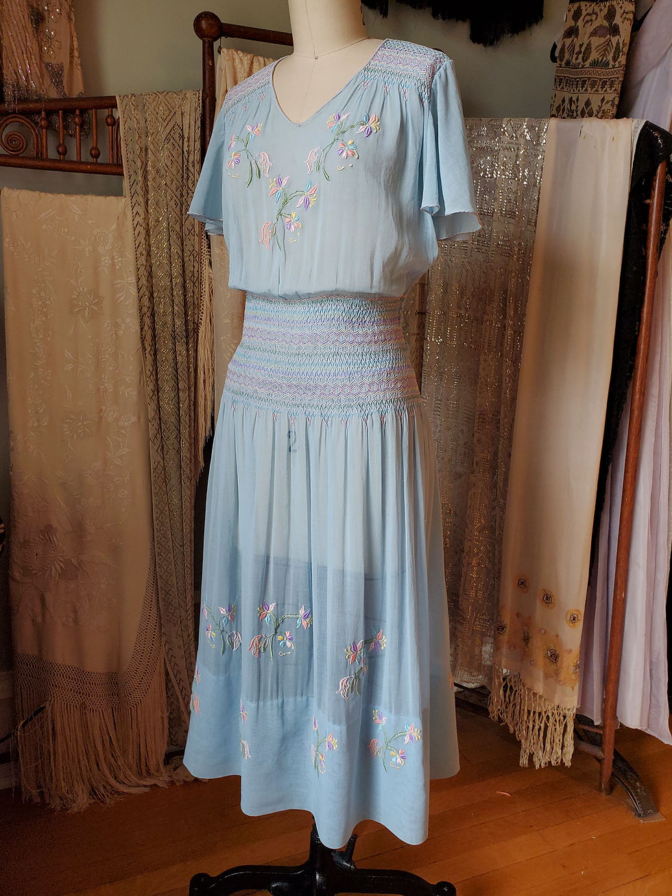 Thumbnail: 1930s Spring Pastels Embroidered Hungarian Dress