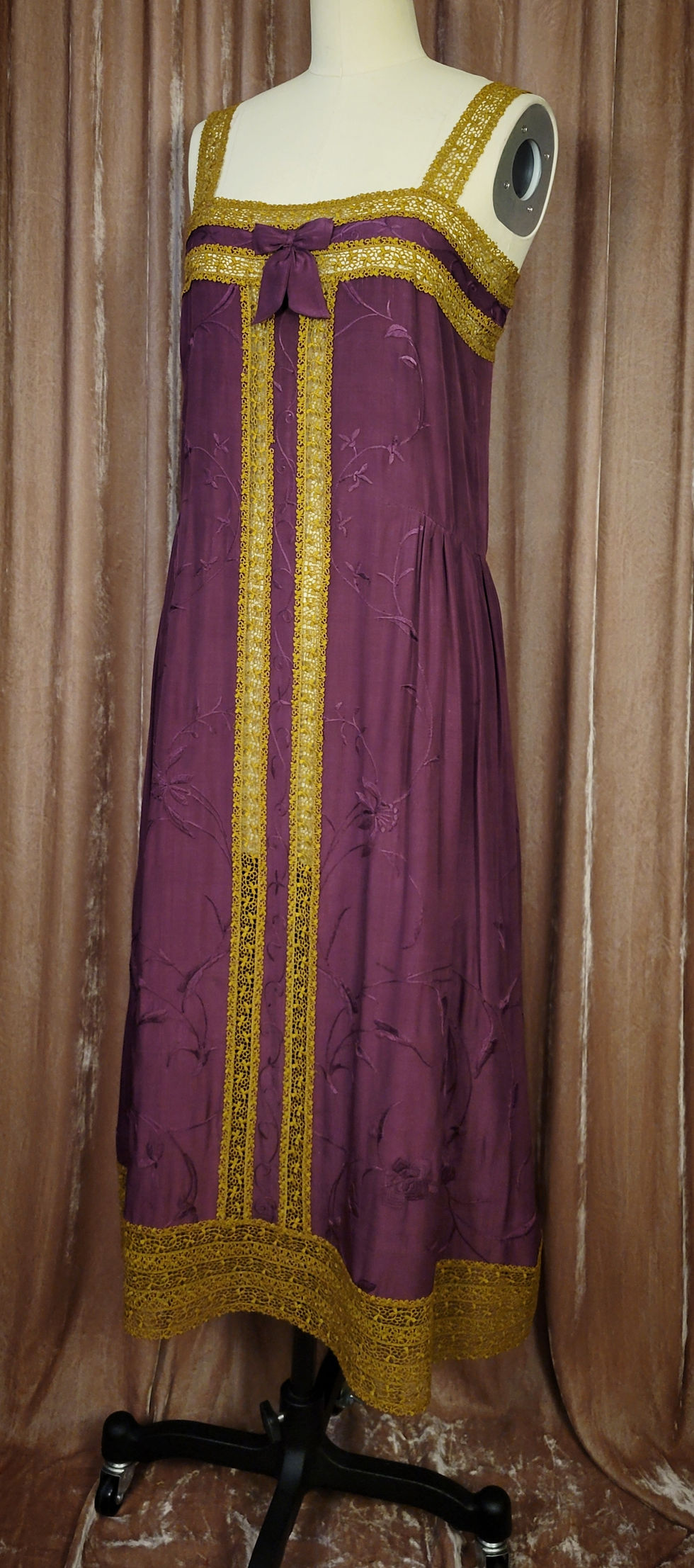 Thumbnail: Plum and Gold Embroidered Silk Slip Dress