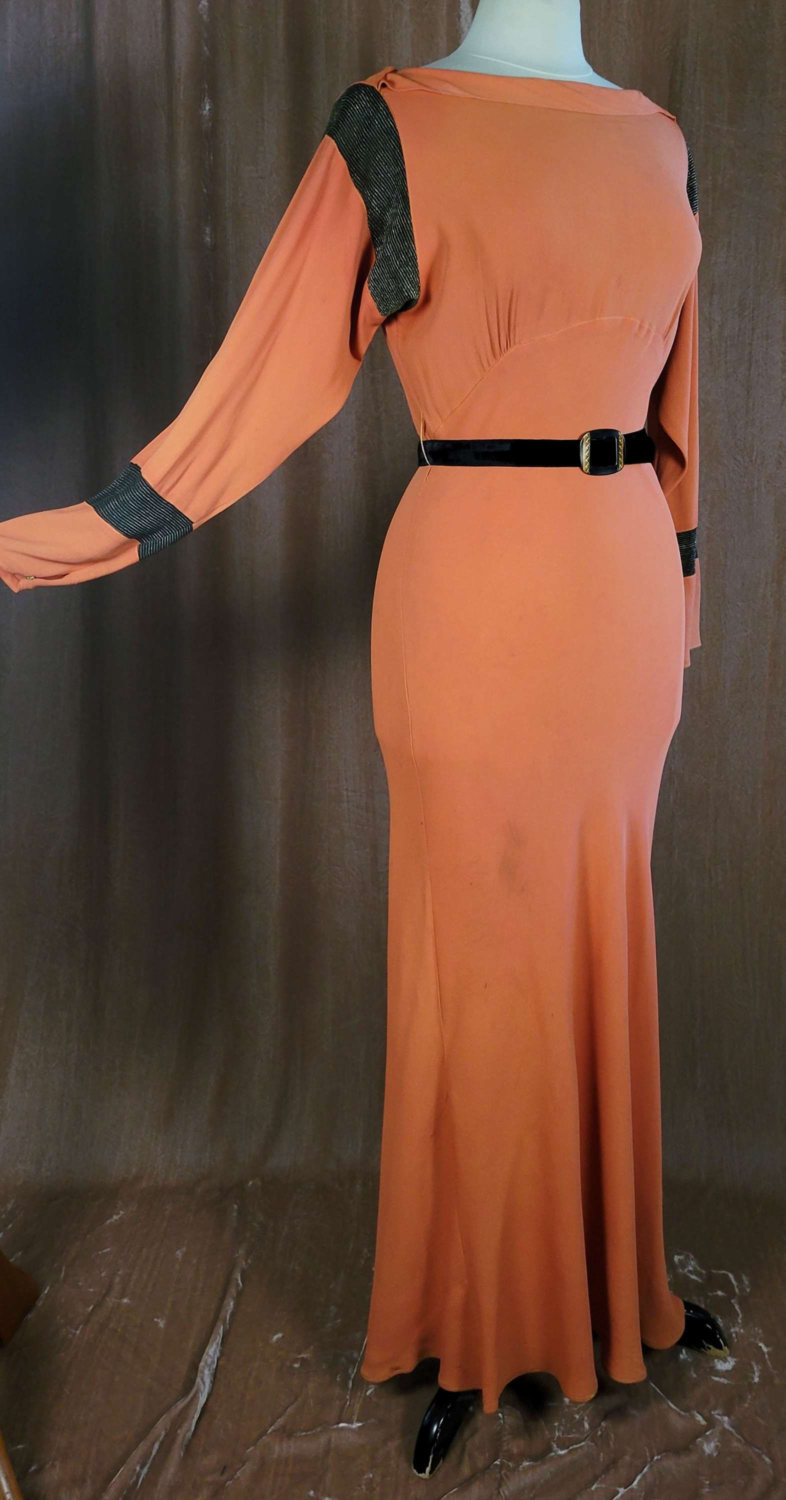 1930s Orange Crepe and Lamé Gown