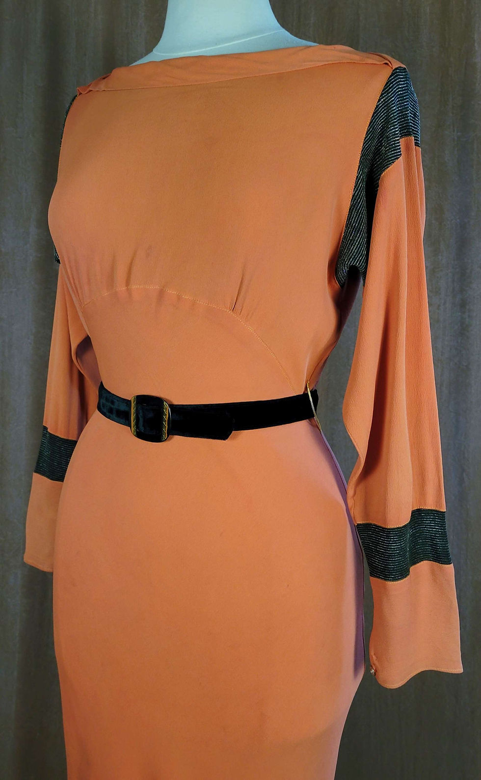 Thumbnail: 1930s Orange Crepe and Lamé Gown