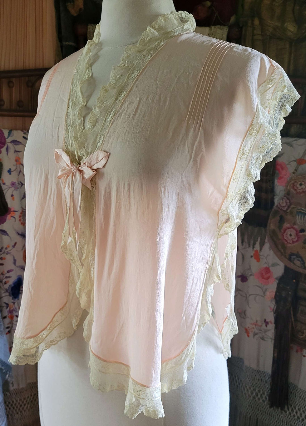 Thumbnail: 1920s Pink Silk Bed Jacket