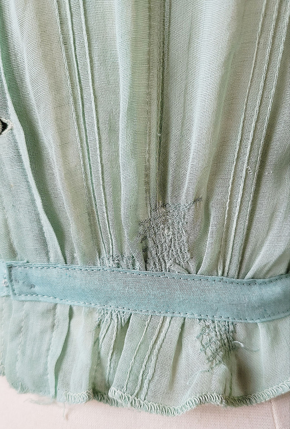 Thumbnail: Aqua Pintucked Cotton Edwardian Blouse