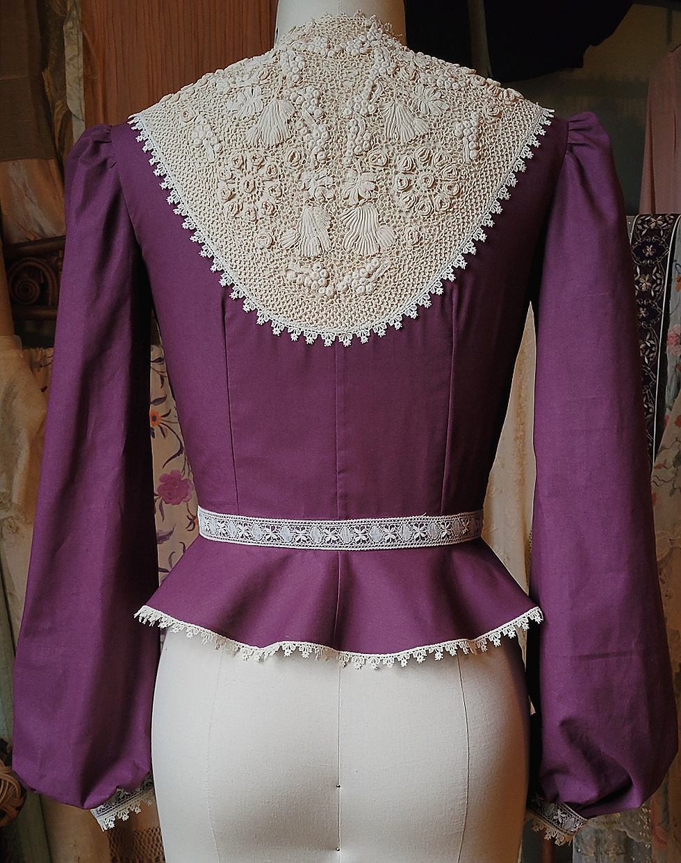 Thumbnail: Irish Lace and Plum Cotton Blouse
