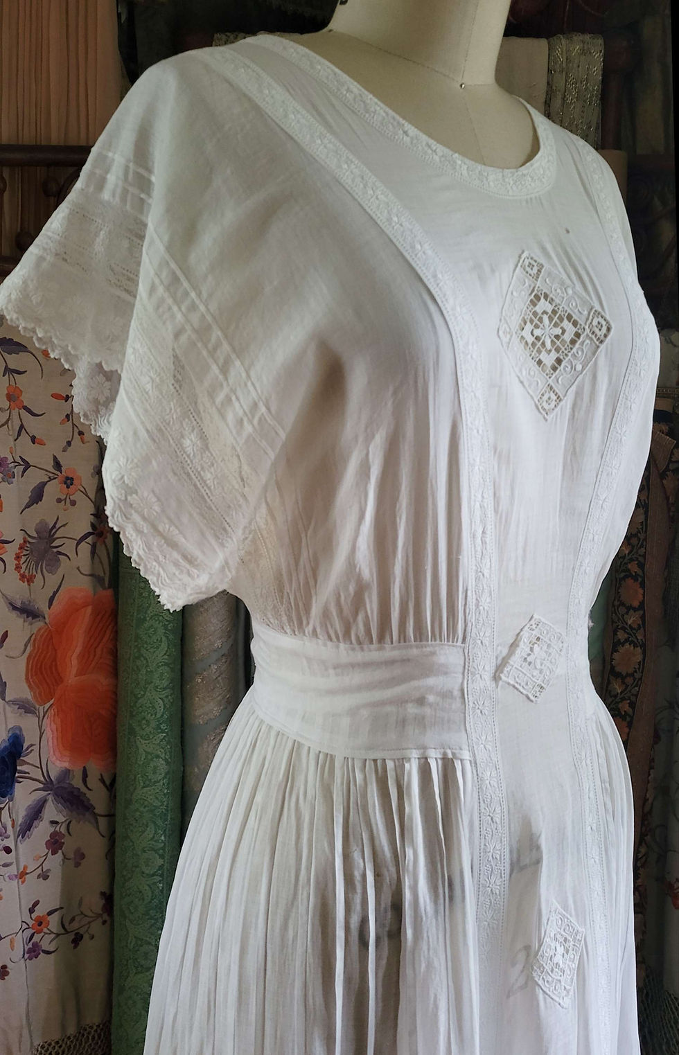 Thumbnail: 1910s Cotton Diamond Applique Garden Dress