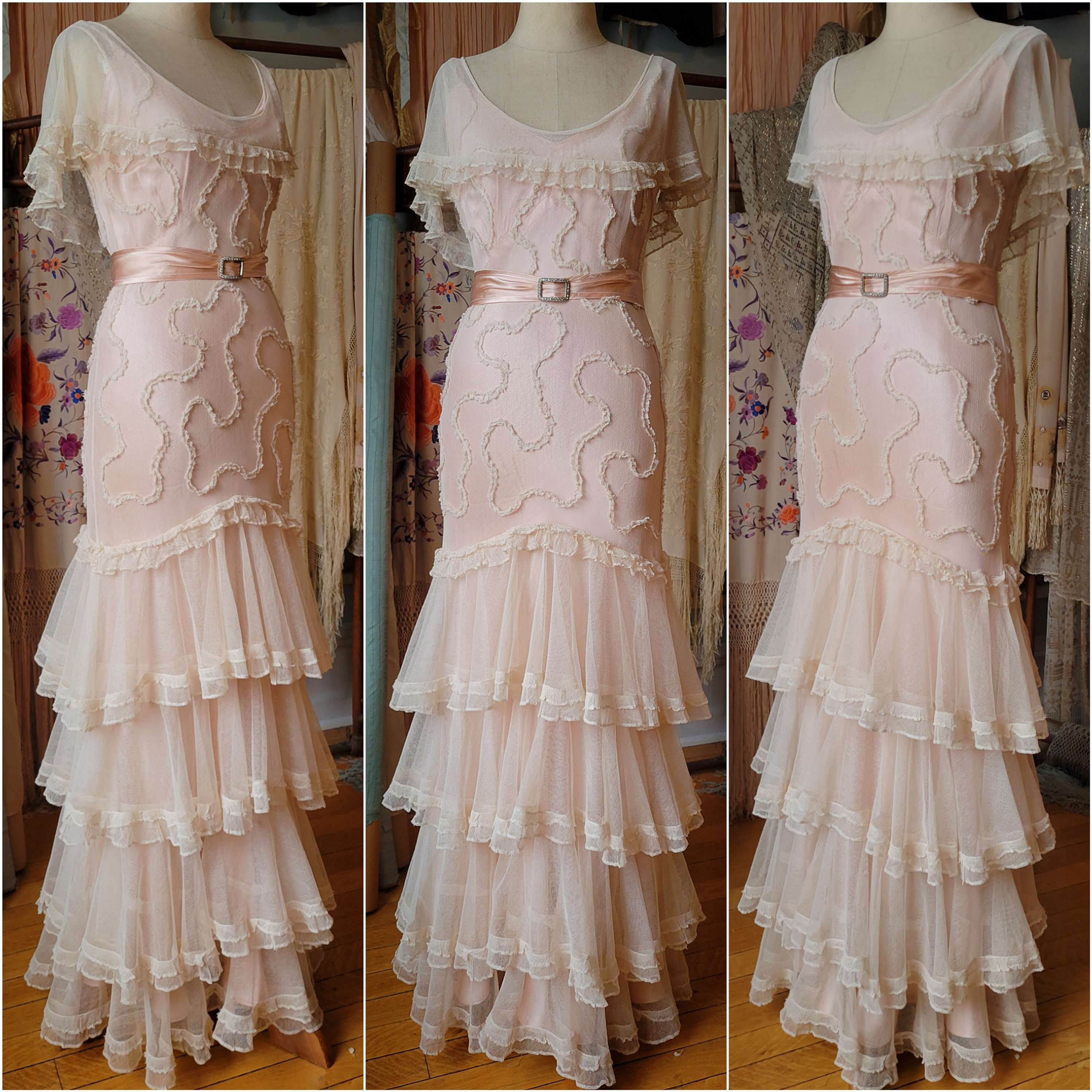 1930s Ruffled Net Gown