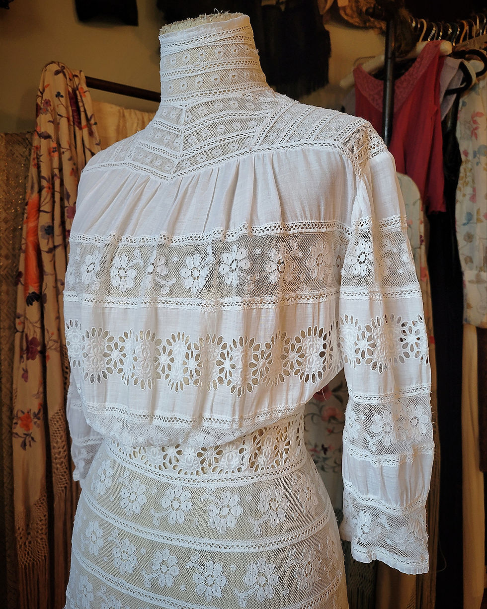 Thumbnail: Edwardian White Cotton Lace and Eyelet Dress