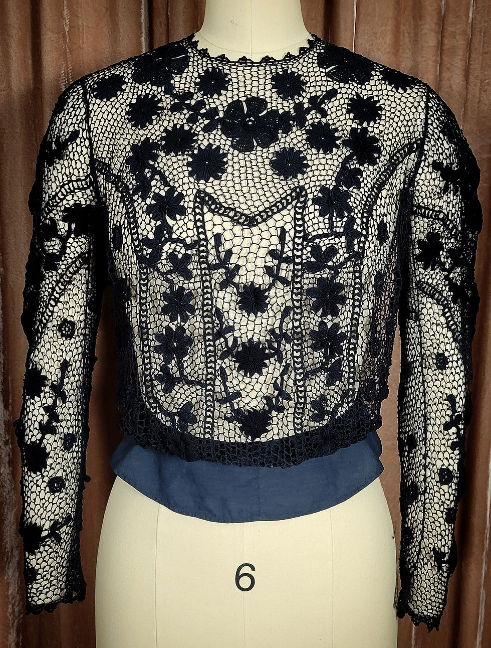 1900s Black Irish Crochet Lace Blouse