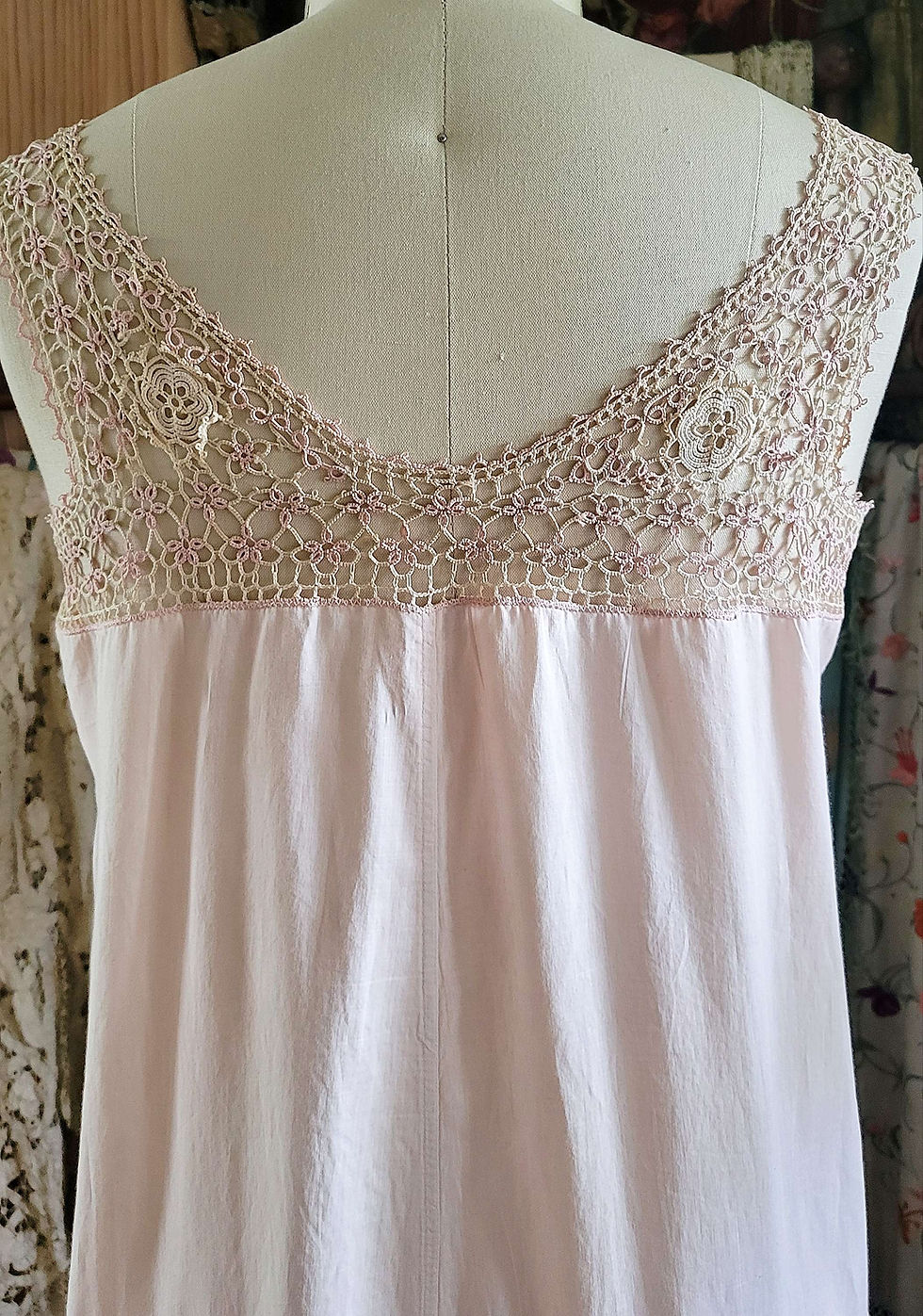 Thumbnail: Shell Pink Chemise Dress With Tatted Yoke 