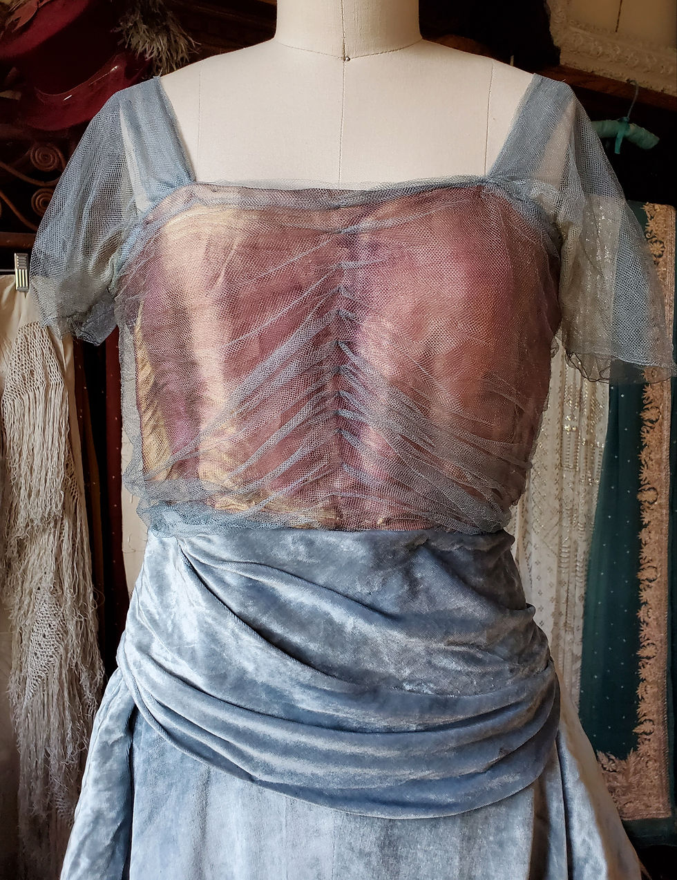 Thumbnail: Sky Blue Velvet and Lame 1910s Dress