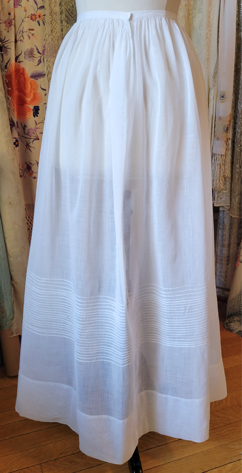 Thumbnail: 1900s Sheer Cotton Pintuck Petticoat 