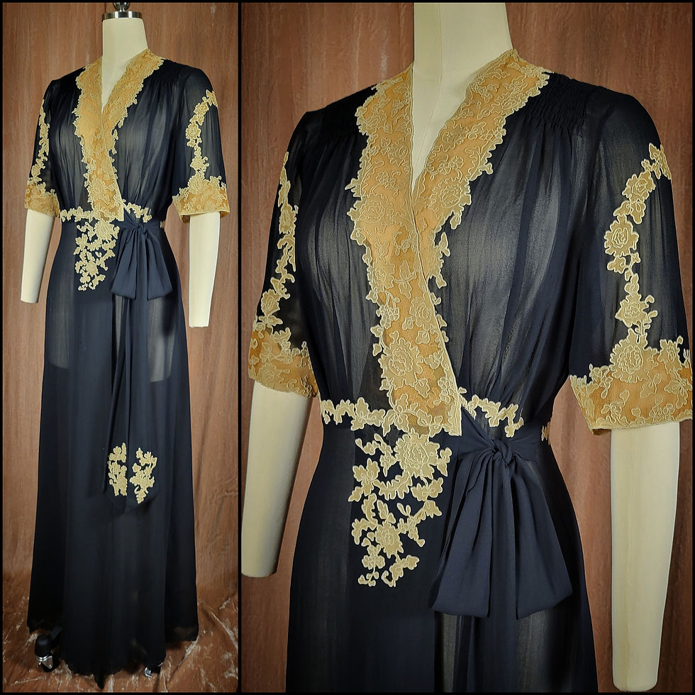 1930s Black Chiffon with Lace Dressing Gown