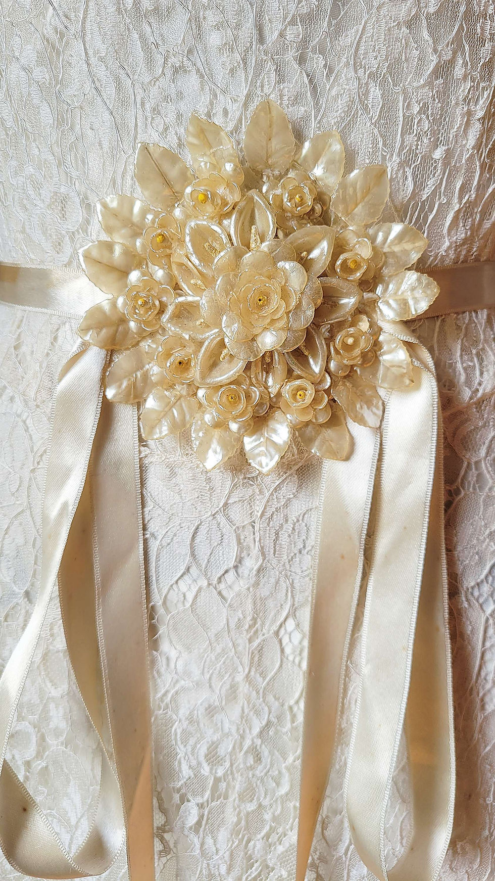 Thumbnail: 1930s Lace Wedding Gown with Wax Flower Belt
