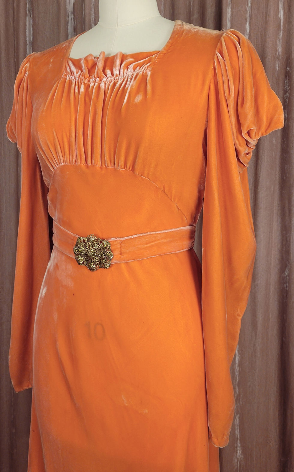 Thumbnail: 1930s Papaya Silk Velvet Gown