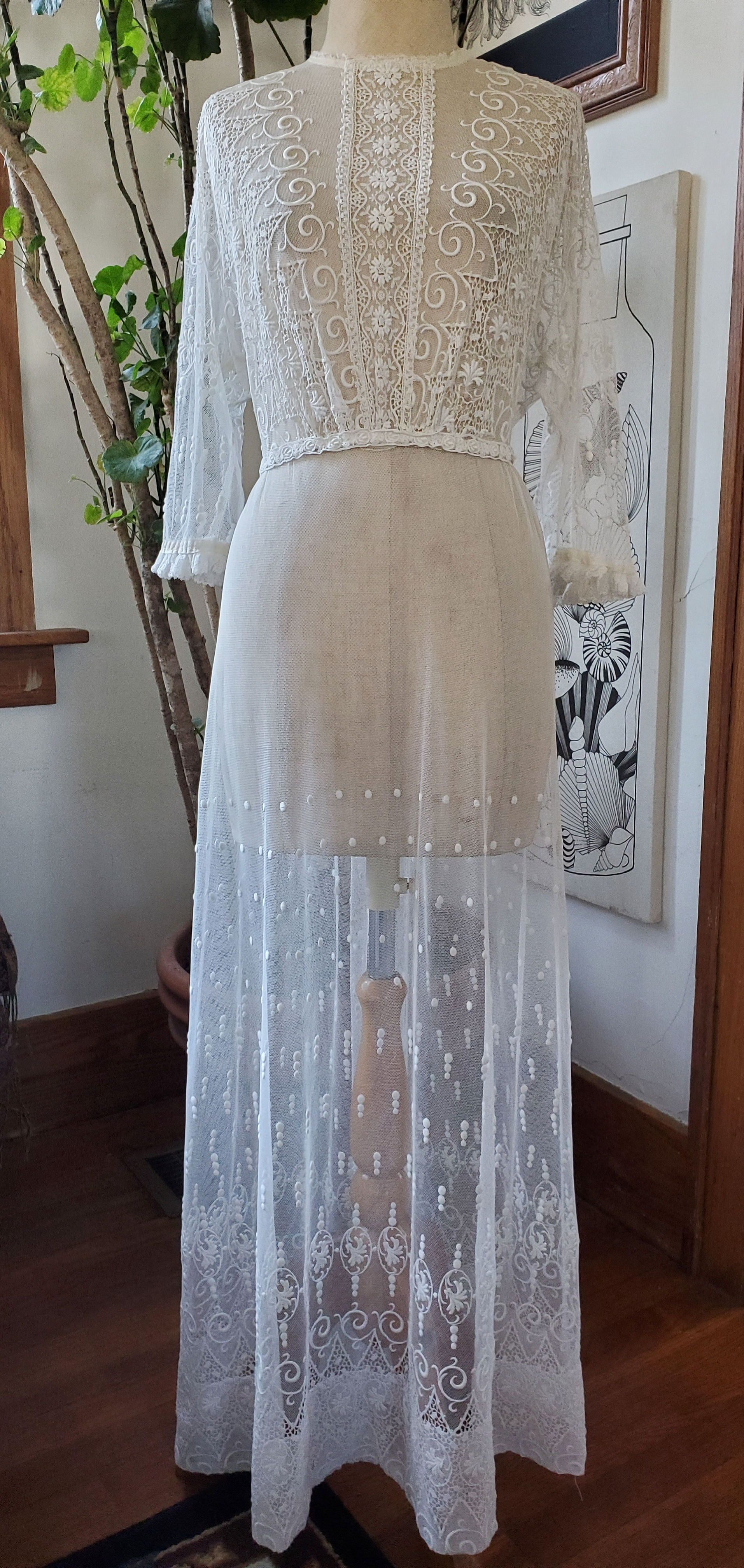 Embroidered Net Edwardian Gown