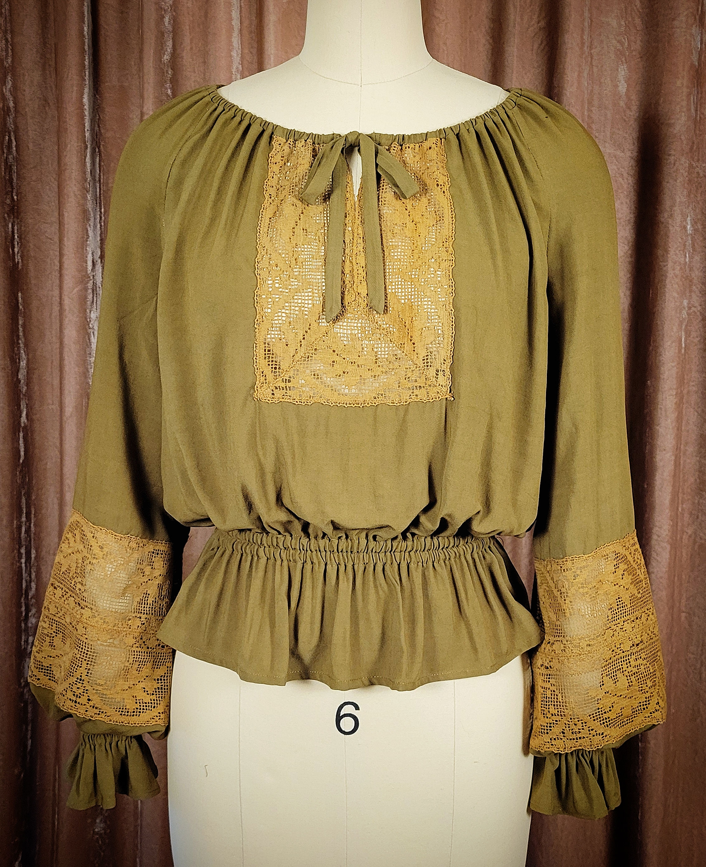 Olive Green Rayon Peasant Blouse