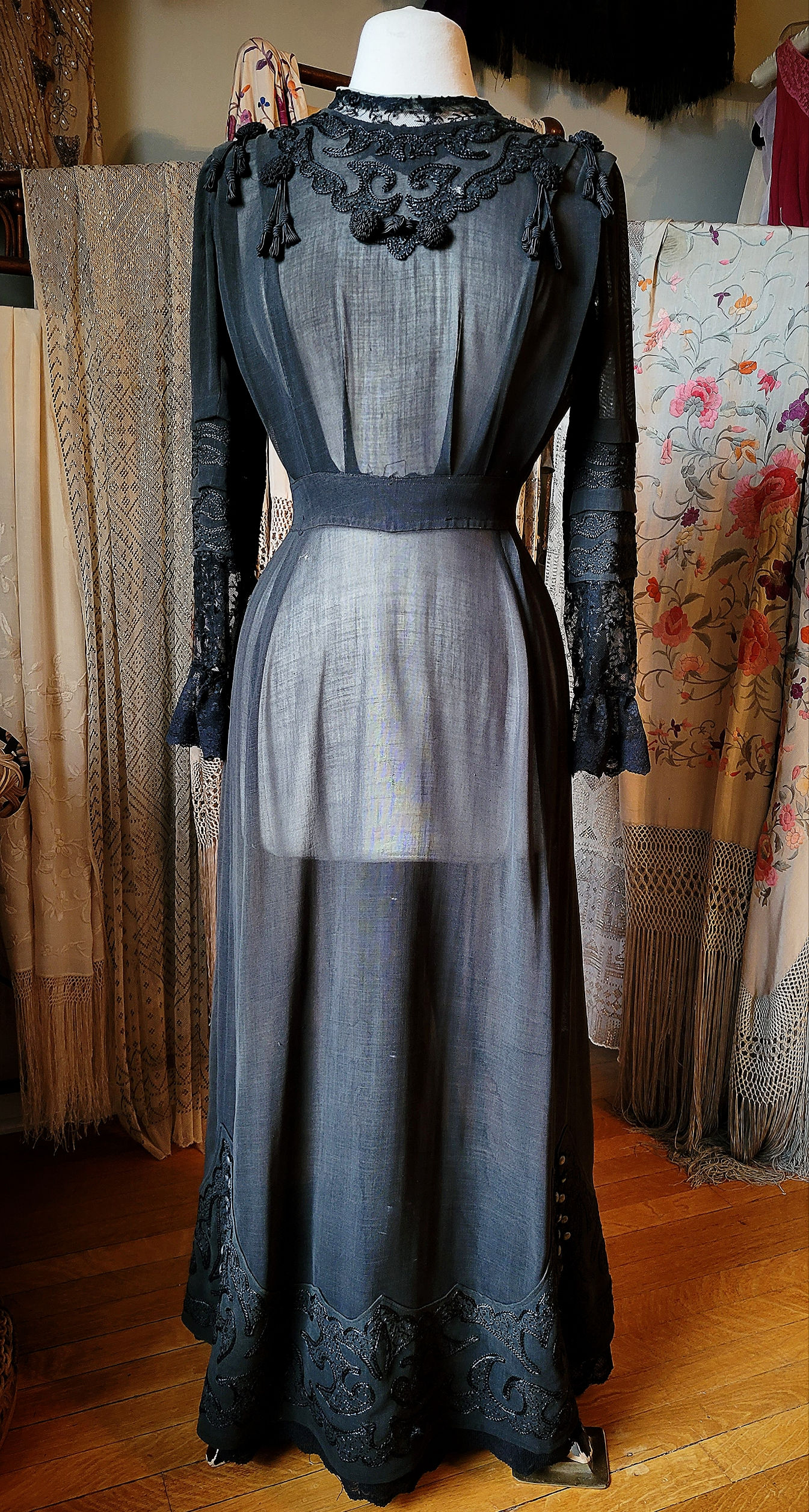 Sheer Black Embroidered 1900s Dress