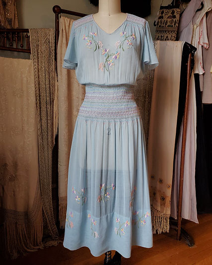 green emerald velvet dress 1920s Hungarian Peasant Embroidered Cream Cotton Dress w Smock Pleatin –  Modig main image 0