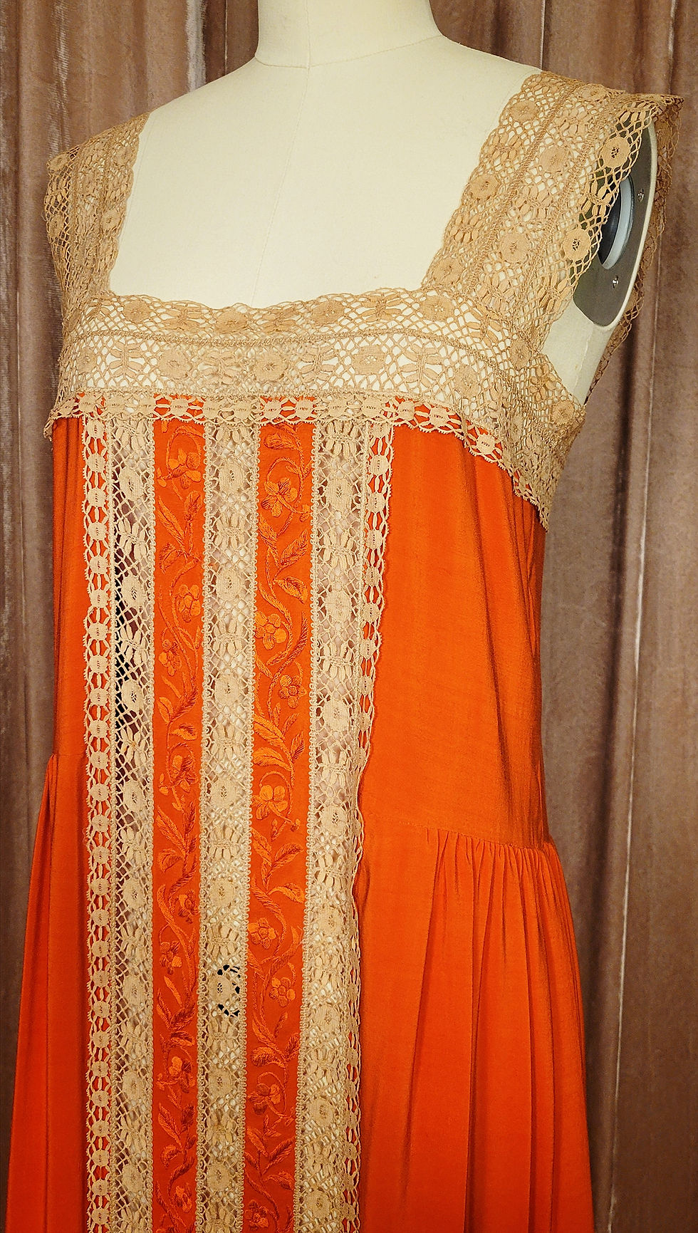 Thumbnail: Flame Orange Embroidered Silk Slip Dress