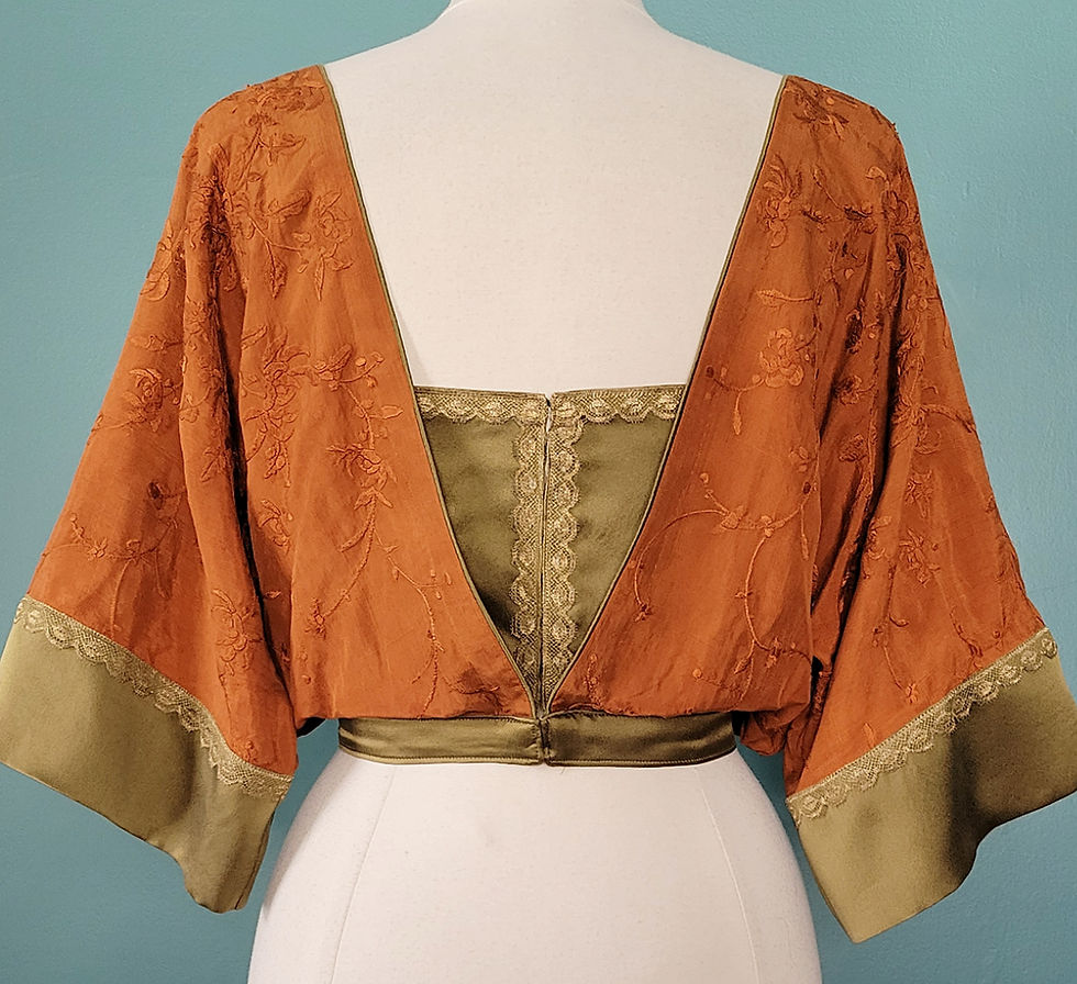 Thumbnail: Rust and Olive Embroidered Silk Blouse 