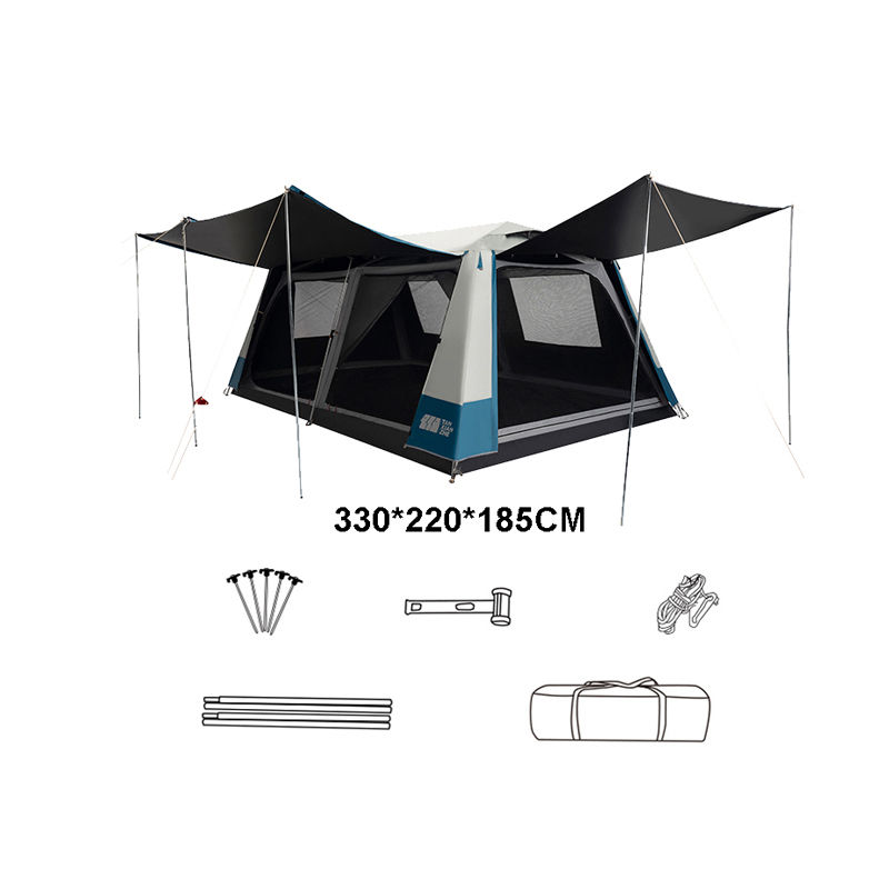 Tienda camping automática 2 habitaciones y sala, glamping familiar de lujo