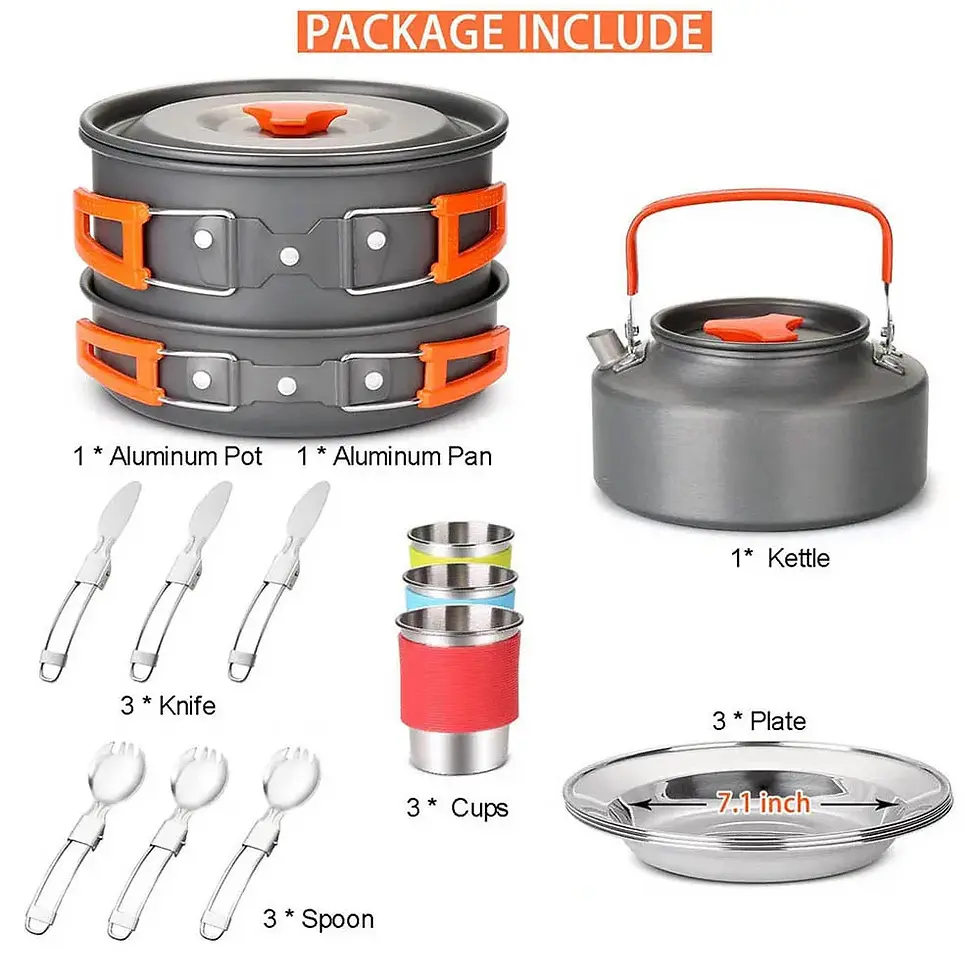 Miniatura: Kit camping cocina: ollas, hornillo gas, utensilios y accesorios para picnic
