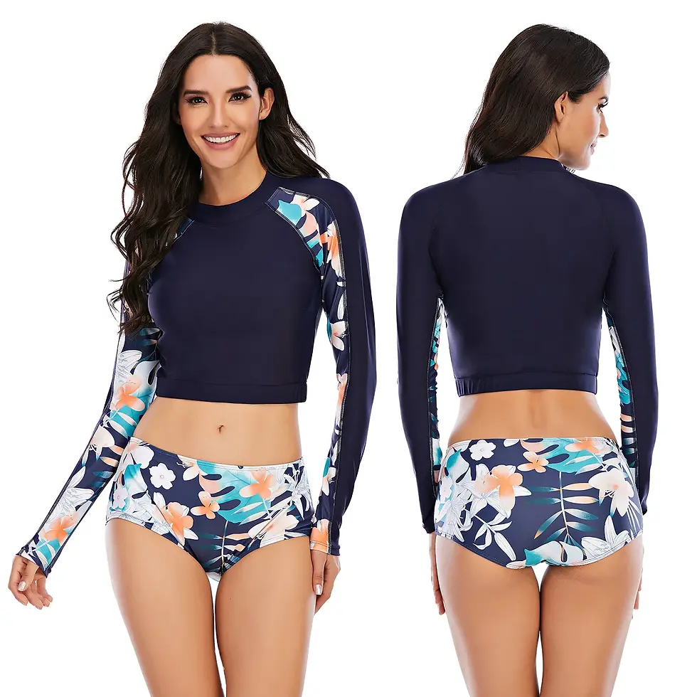 Miniatura: Bañador mujer 1 pieza manga larga, rash guard, estampado sublimado