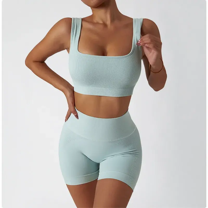Miniatura: Conjunto PASUXI 3 piezas mujer: leggings push up, short y top deportivo