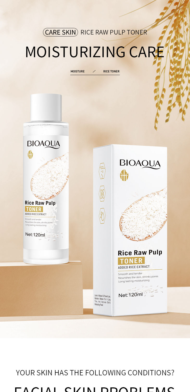 Miniatura: BIOAOUA Rice Raw Pulp Face Toner Moisturizing Water Brightening Lifting Deep Fac