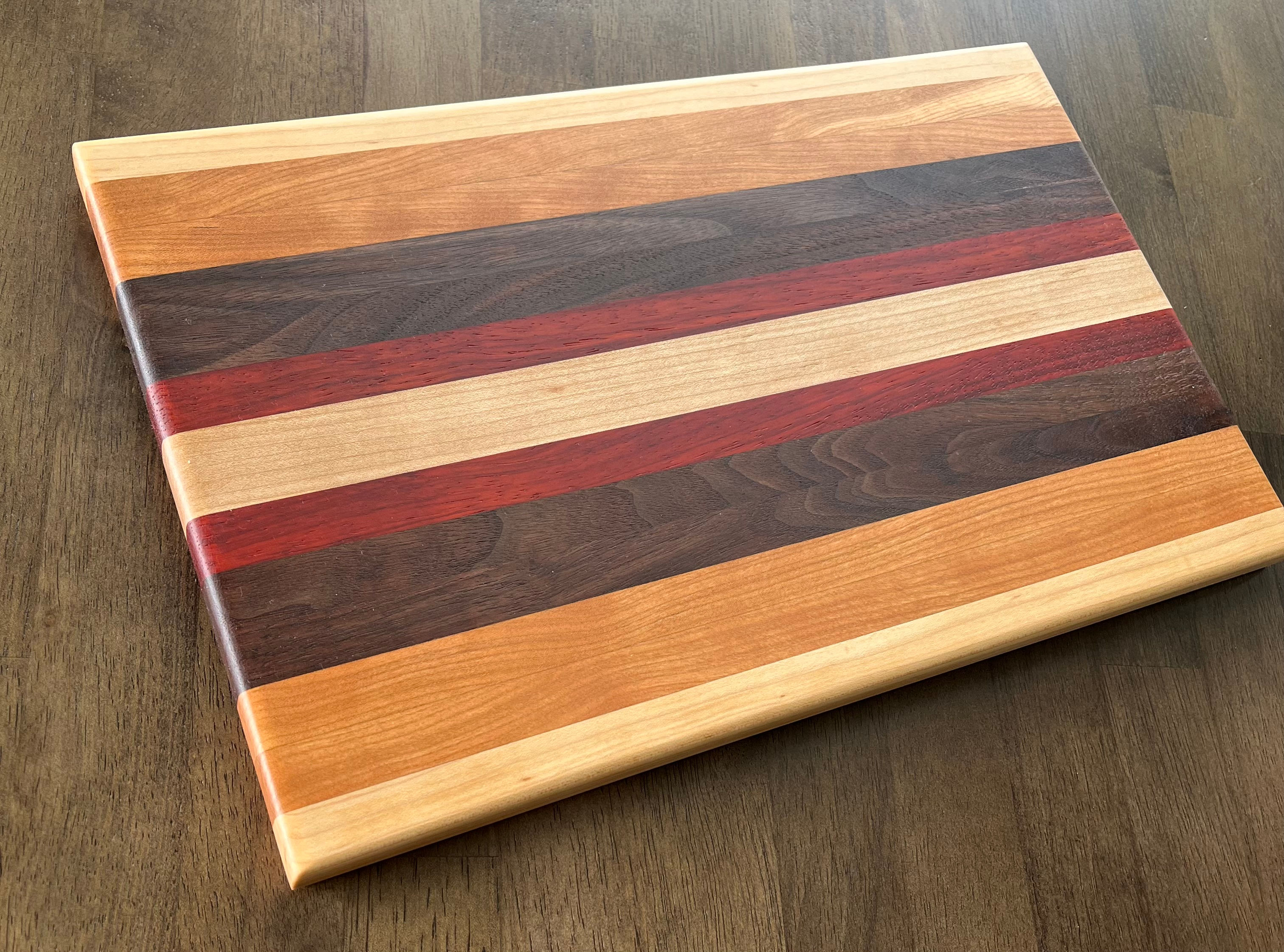 Charcuterie, cutting board. Maple, cherry, walnut and padauk.