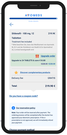 Apomeds payment screen