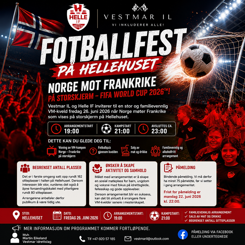 Fotballfest på Hellehuset – Norge mot Frankrike på storskjerm - FIFA World Cup 2026™!