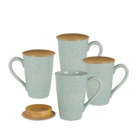 S/4 CERAMIC MUG, LID-MIST BLUE