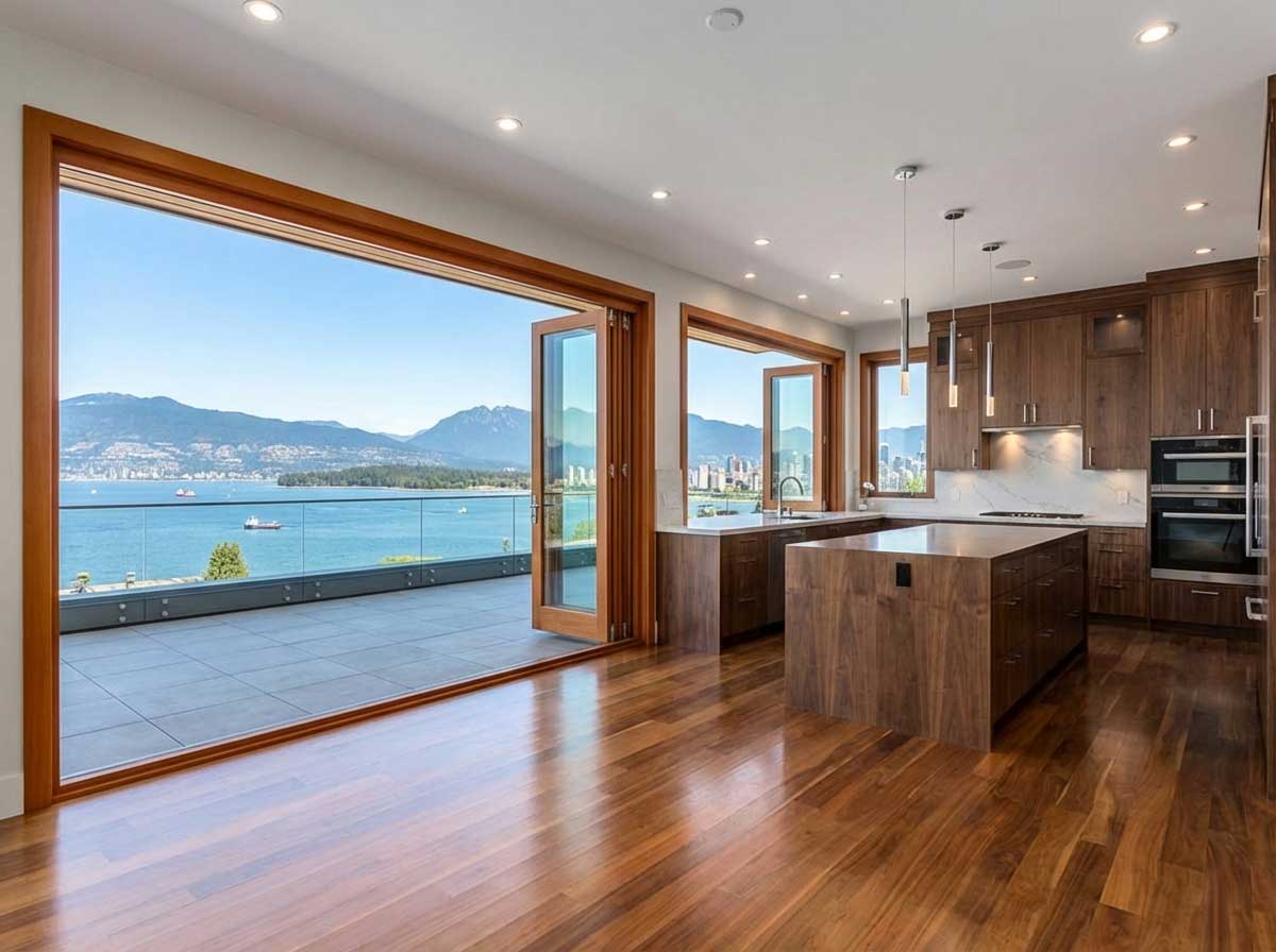 Eclipse Folding Door System with Pattern #110 doors in VG Fir (stained)